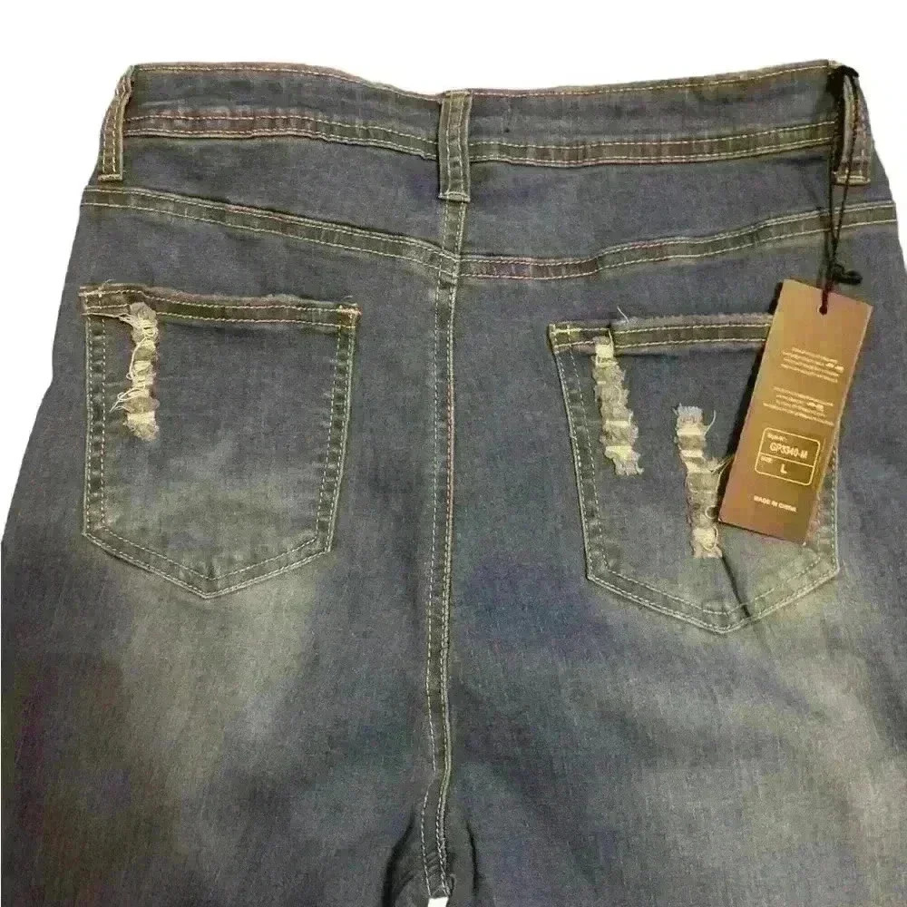 Ladies Ripped Flare Jeans Raw Hem Size L High Waist - Picture 5 of 6